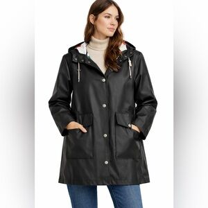 Pendleton Surrey Slicker Raincoat Black Hooded Waterproof Jacket Women Size M